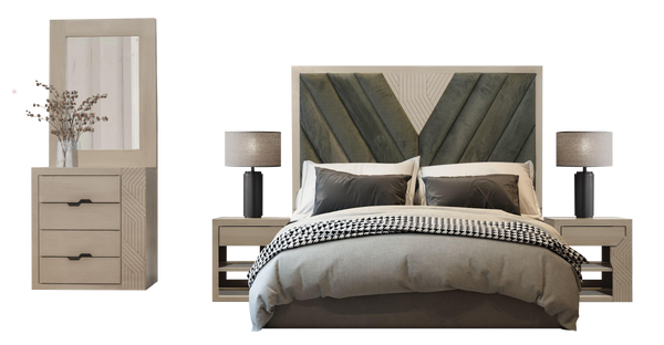 RECAMARA QUEEN SIZE ESPAÑA BEIGE TAPIZ VERDE