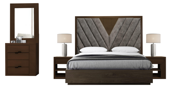 RECAMARA QUEEN SIZE ESPAÑA NOGAL TAPIZ GRIS